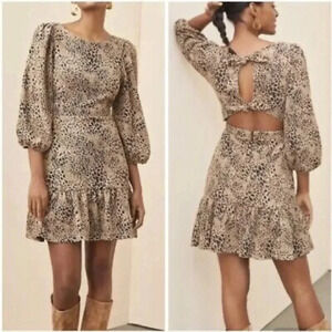Anthropologie Maeve Brown Motif Knit Cut-Out Mini Dress Size 2 NWT